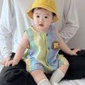 new summer sleeveless romper for boys and girls - lightweight casual dress with cartoon collar, cute vest bodysuit
