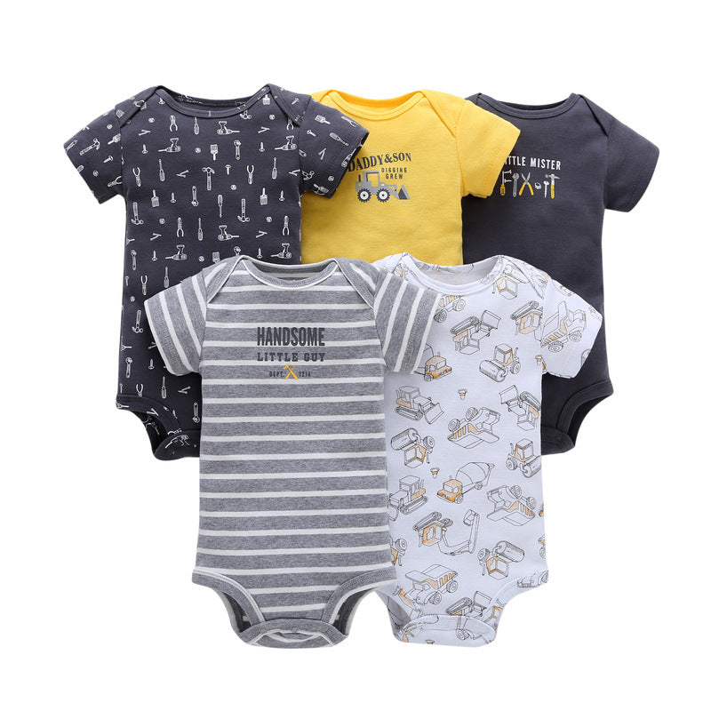 Dropshipping summer infant & toddler short-sleeve mixed color romper, triangle short-sleeve bodysuit, 5-piece set