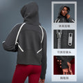 High collar half-zip hooded sweatshirt women's fleece-linedloosecontrast color sports topseasiest for matchcasualoutweard25159