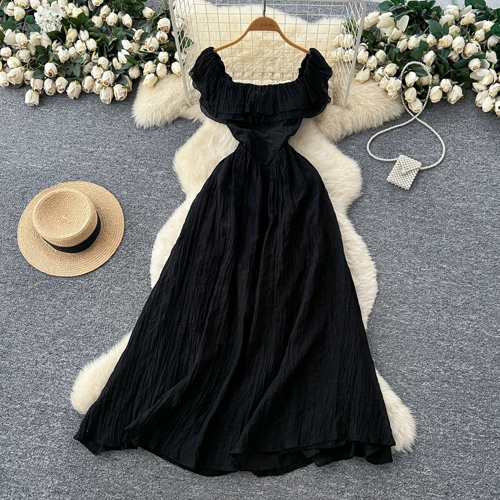 French chic ruffle trim chiffon dress -  new arrival: ethereal, slimming maxi dress