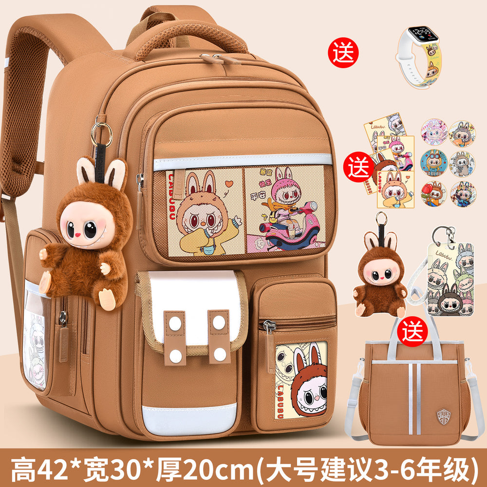2026 new labubu backpack for girls, elementary school students grades 1-6, boys' lightweight kids' backpack, spine protection, and weight reduction