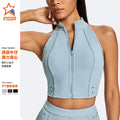 fashionnew arrival halter zipper sports vest high collar exposed navel fitness tops tight yoga clothes suit for women