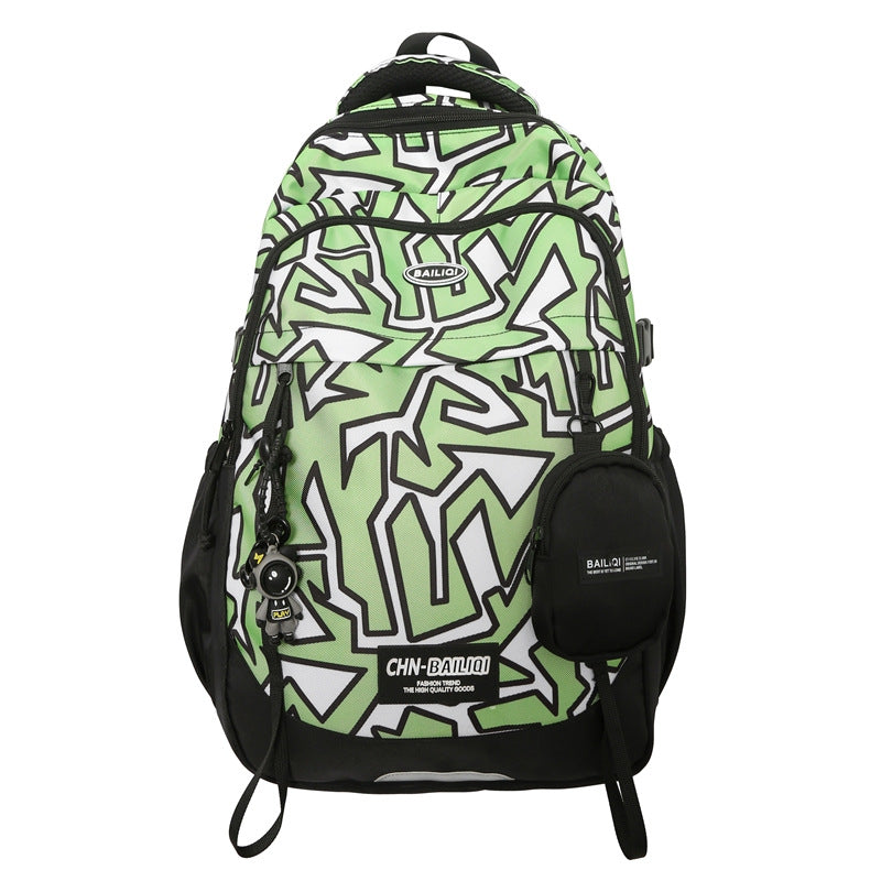 New large-capacity backpack, animation pattern graffiti, student schoolbag, trendy casual backpack, commuter bag, men's and women's models