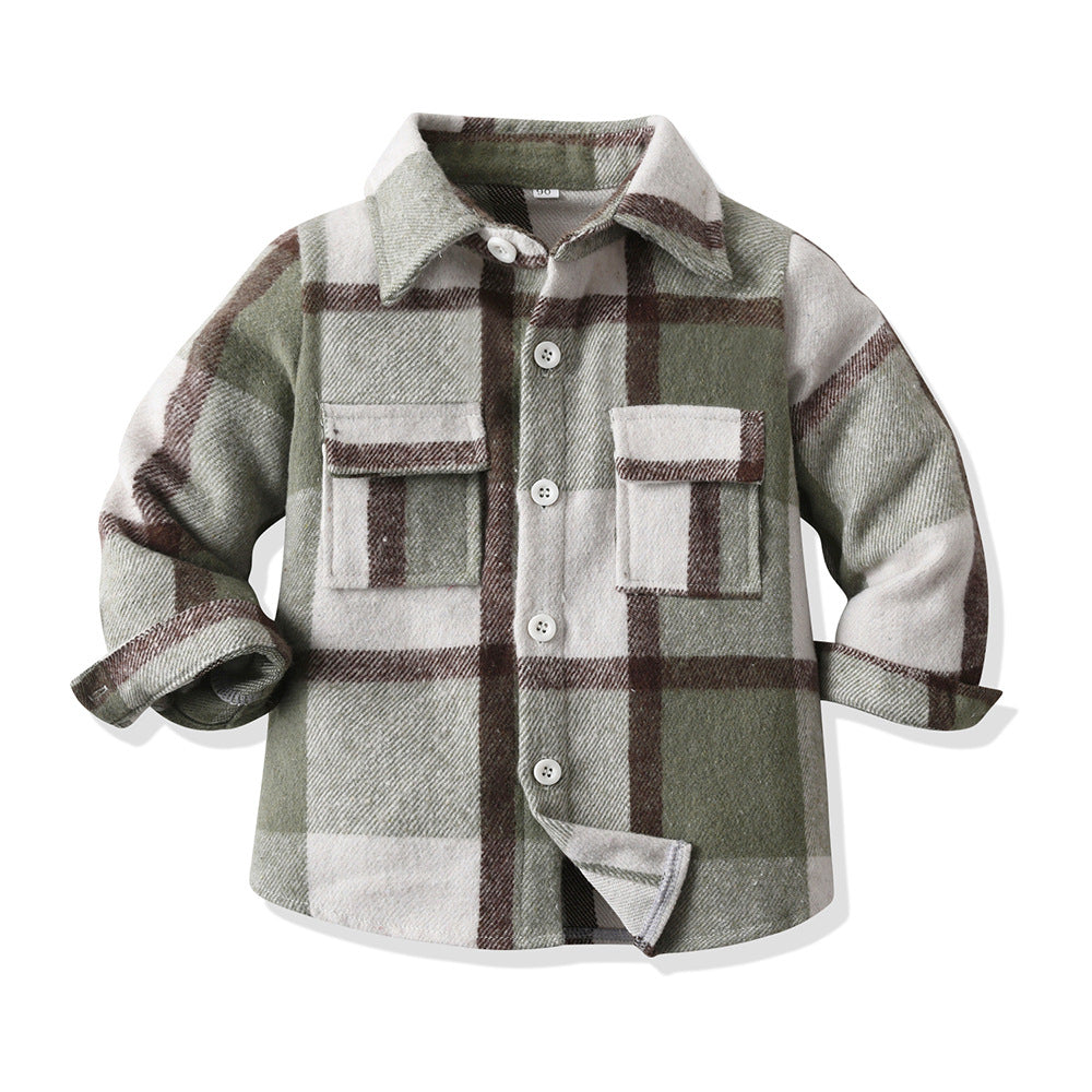 New spring/autumn boys' plaid shirt, preppy style cotton top, kids' plaid shirt, long-sleeved shirt for boys and girls
