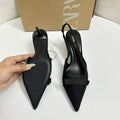 Za2025autum new product black fabric bows open heel high heel mules pointed toe flats back strap flats