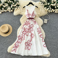 French retro chic women's dress -  spring collection - high-end tie-waist sleeveless printed maxi dress