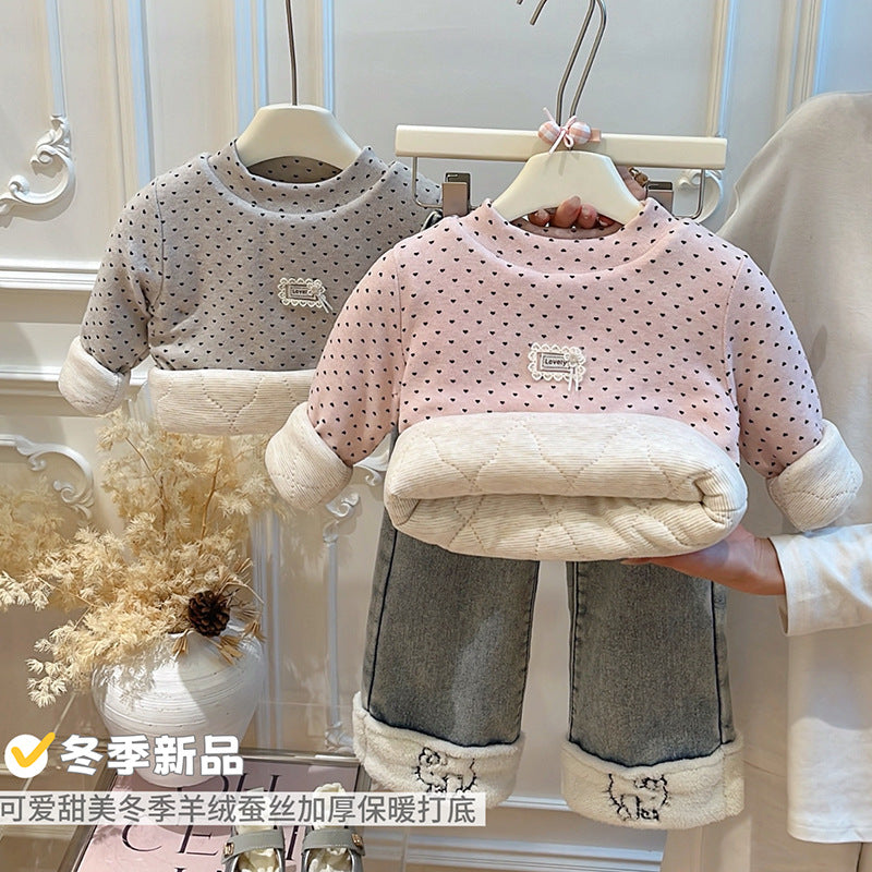 Fall and wintergirl trendy three-layer quilted thickened bottom coat baby girl k-stylelong sleevestopskids clothes kids clothes
