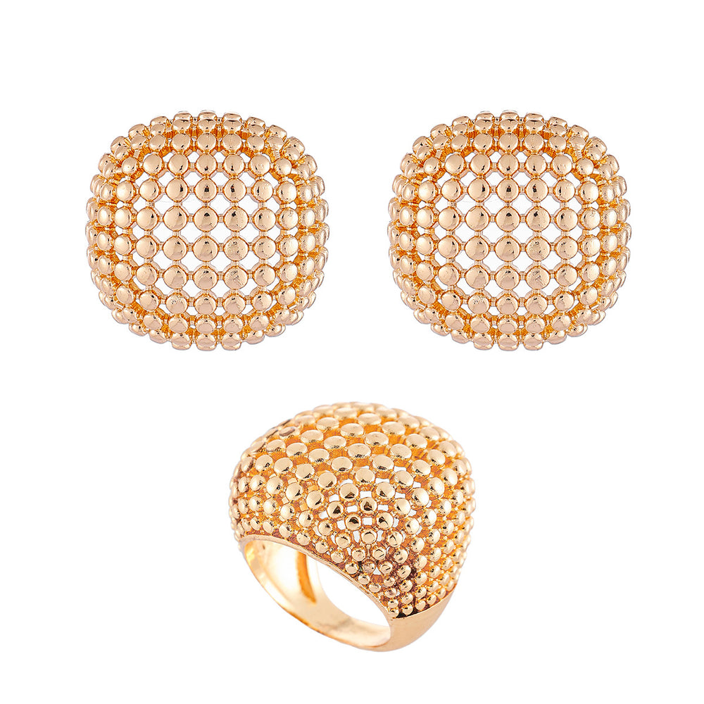 Wholesale retro ring sets, cross-border niche design geometric hollow jewelry, heavily crafted round bead metal stud earrings for women