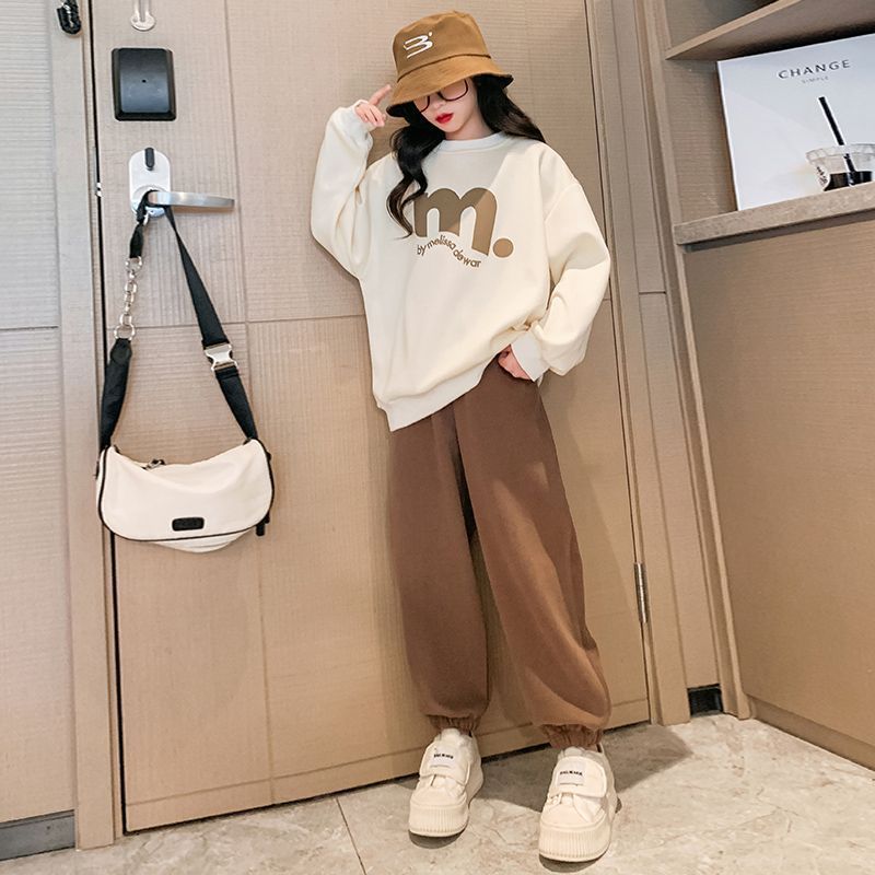Girls' outfit set  new stylish autumn clothes two-piece set for girls, kids' spring and autumn fashionable loose-fit clothing for older children