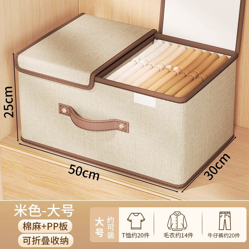Clothes storage box Household wardrobe layered storage artifact with lid Clothes pants folding storage basket box