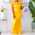 D3192 european and american cross-border women's fashion  new solid color mermaid dress with ruffle trim, slim-fit evening gown, african maxi dress
