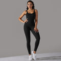 seamless knitting threaded pure color tight flat collar jumpsuit sports running fitness yoga wear one-piece suit