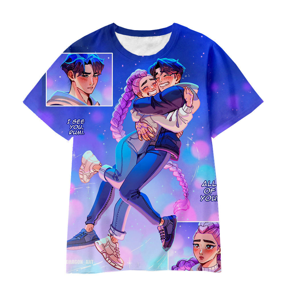 Witcher boy group 3d digital printing cross-border overseas casual loosefashion t-shirt k-pop girls t-shirt