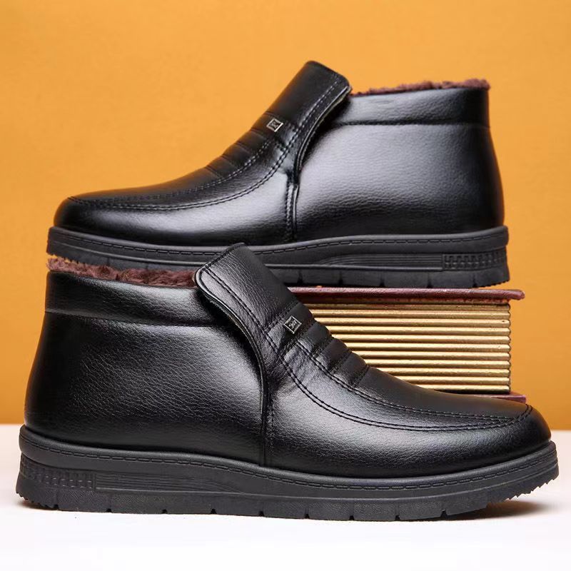 Men's winter fleece-lined cotton shoes, thickened high-top men's cotton leather shoes, warm cotton leather shoes for middle-aged and elderly men, dad shoes