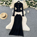 Xiaoxiangfengsuitfemalefall and winter celebrity classy sense waist lotus leaf hem knittingcardiganhigh waist hip skirt