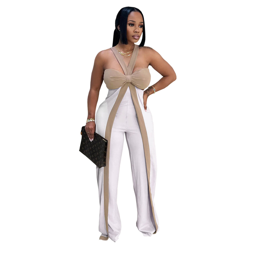 C7539 cross-border   fashion women's sexy strapless bandeau casual wide-leg jumpsuit