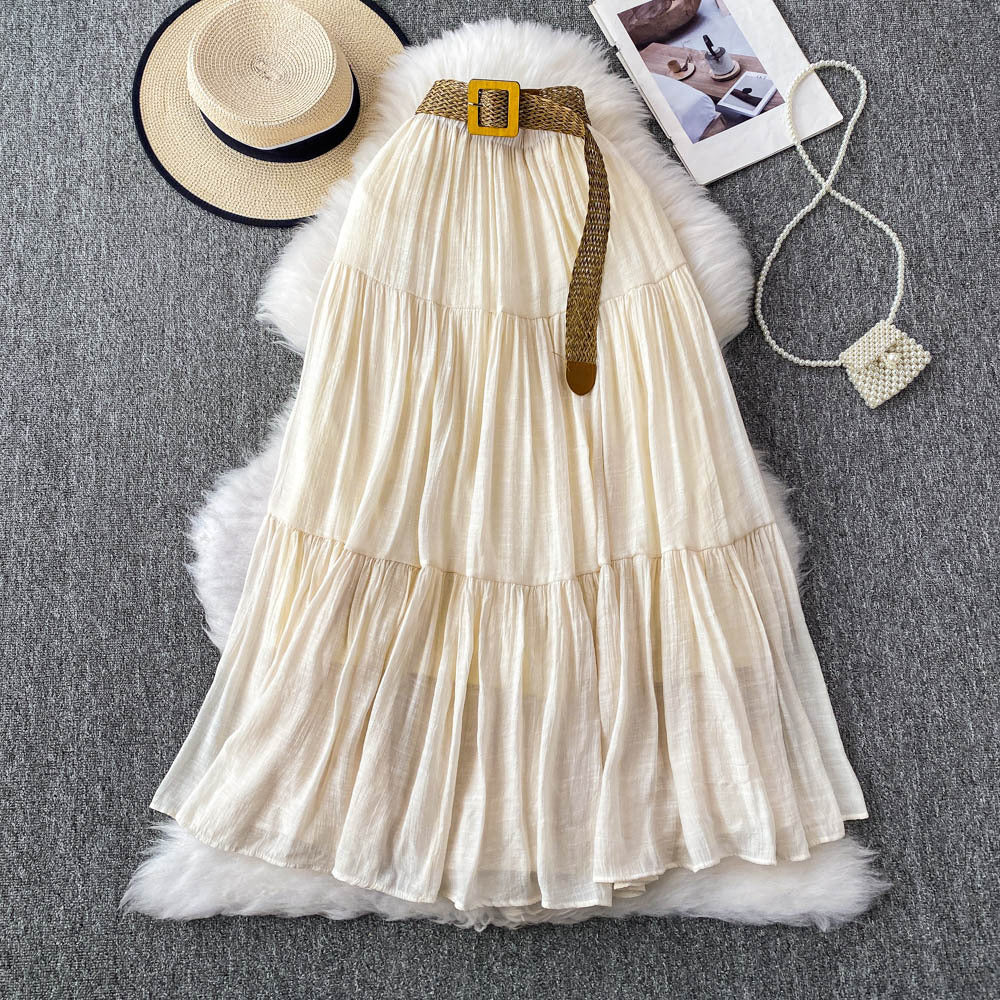 White midi skirt for women, summer  collection: petite-friendly, high-waisted, slimming, flowy, tiered cake skirt