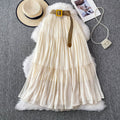 White midi skirt for women, summer  collection: petite-friendly, high-waisted, slimming, flowy, tiered cake skirt