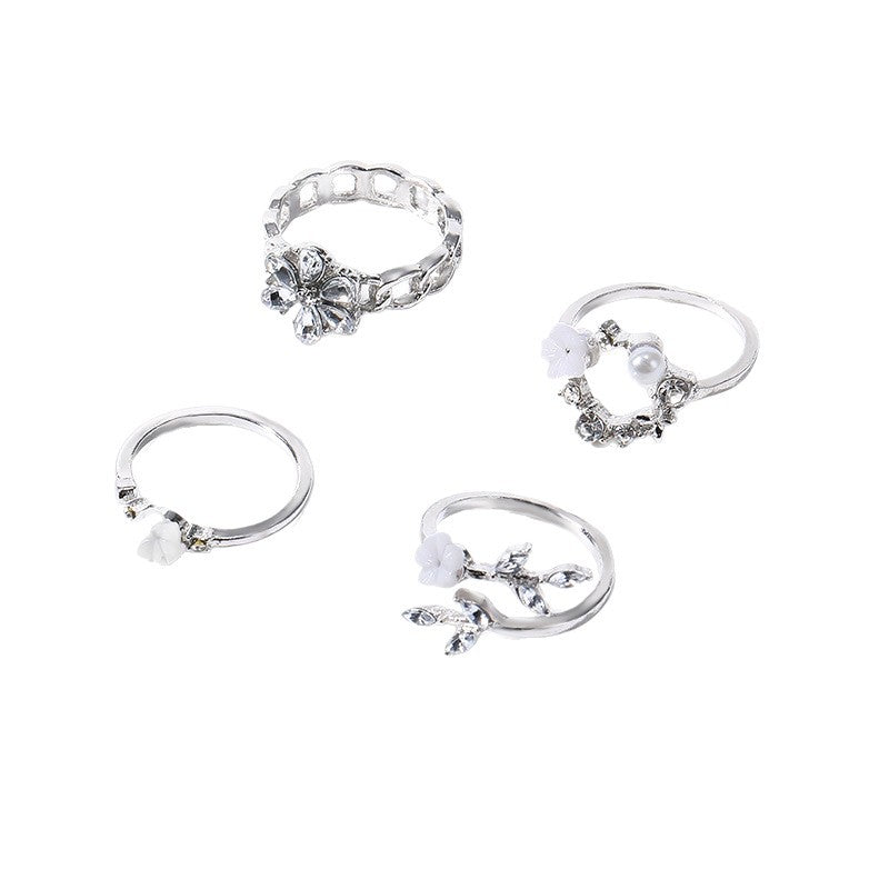 Wholesale diamond-studded floral rings: cross-border jewelry sets, european and american ins-style fresh alloy, niche high-end hand jewelry for women