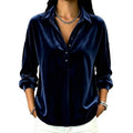 independent station fall and winterbest sellingcasualfashion women's gold velvet pure color lapel tops