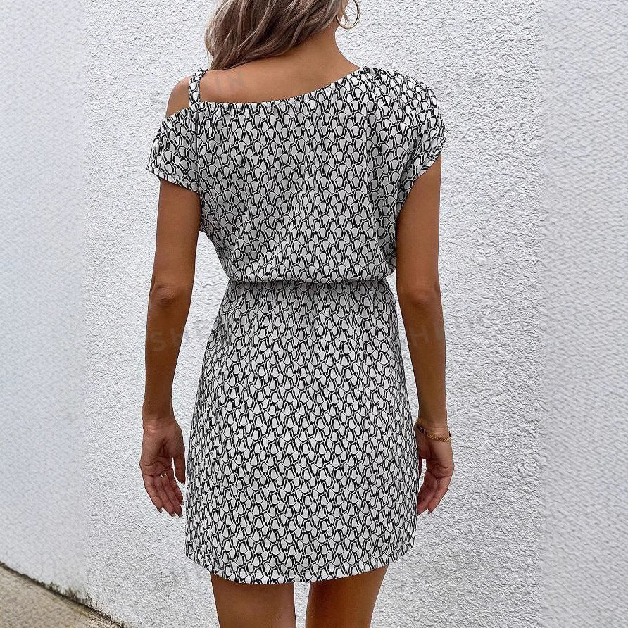european and american  summer new arrival: gray printed elegant minimalist women's dress