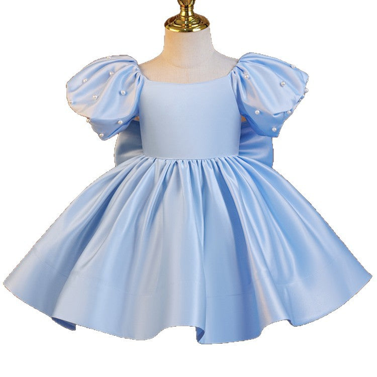 Kids dress princess dress white tutu girl model catwalk dress flower girl little host costume female