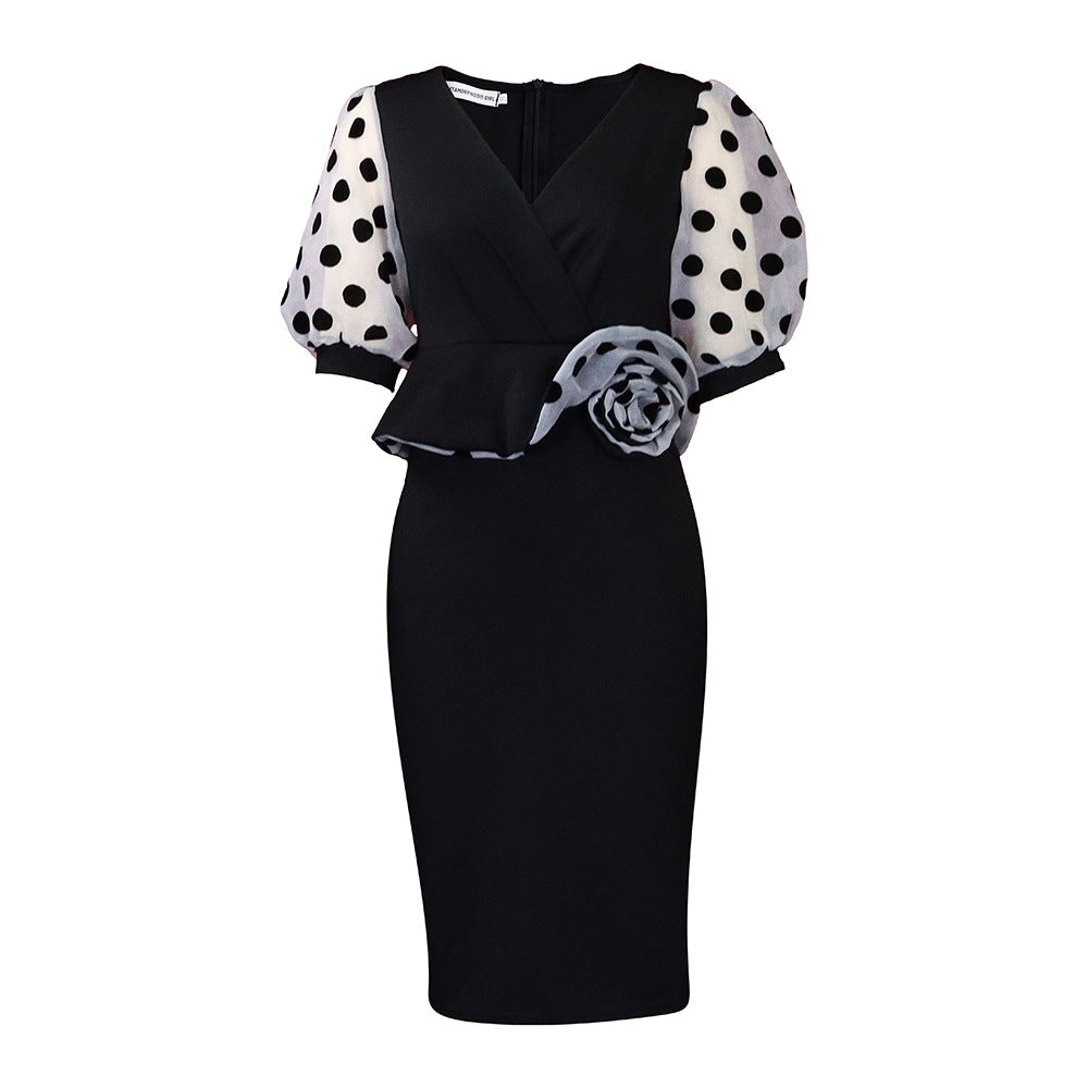 D321 independent station  new arrivalfashionplus sizev neck mesh patchworkhigh waisteleganteleganceexportdress