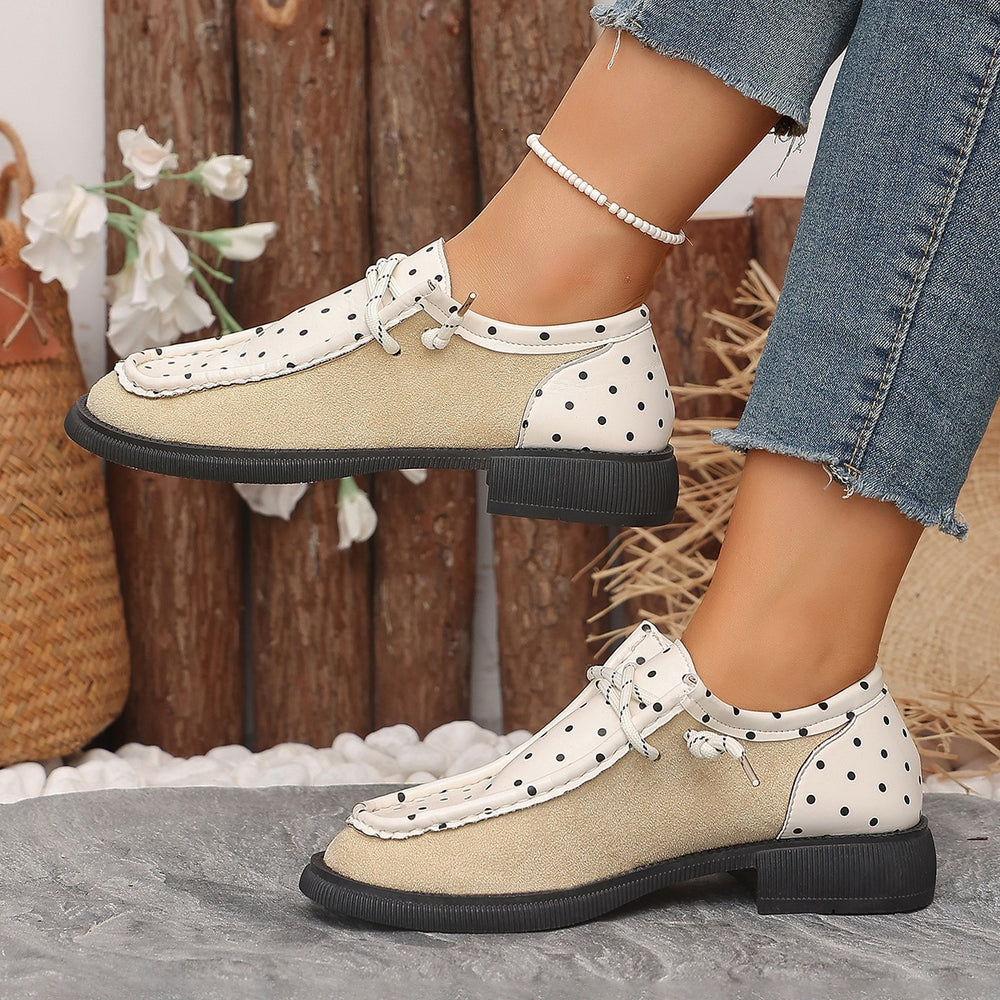 plus size spring autumnew arrivalfashionpolka dot women's shoes  round toe thick heel tie backcasualflats women's wholesale