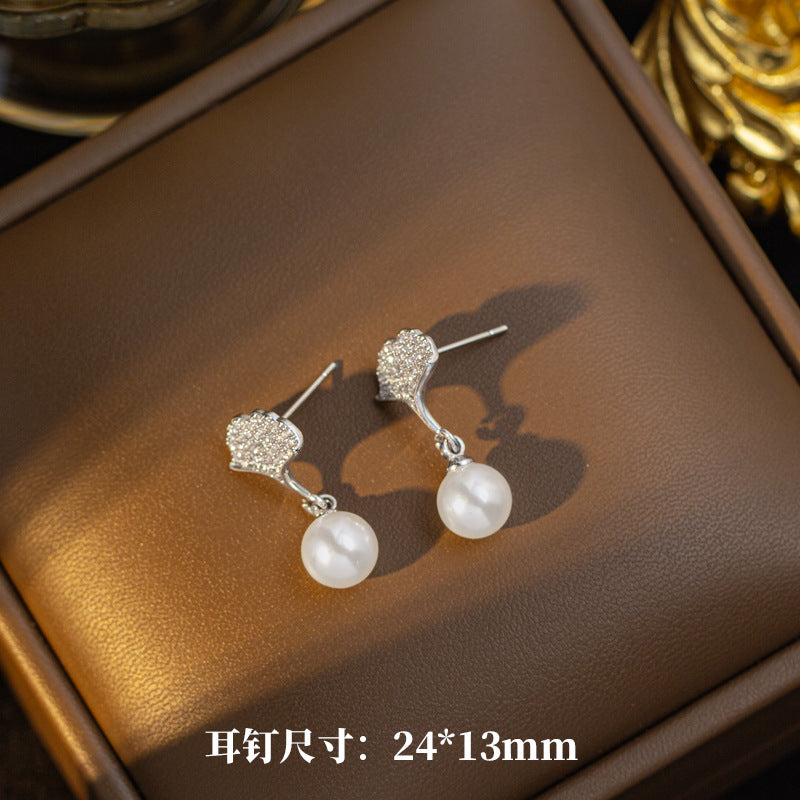 [titanium steel] cross-border ginkgo leaf zircon pendant real gold high-end necklace fashion niche style earrings jewelry set