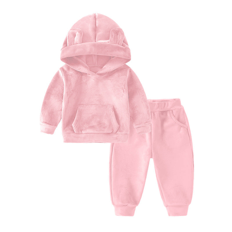 Kids' clothing  two-piece set: hooded sweatshirt & thermal underwear for boys & girls (toddler to mid-sized children) - trendy ins style