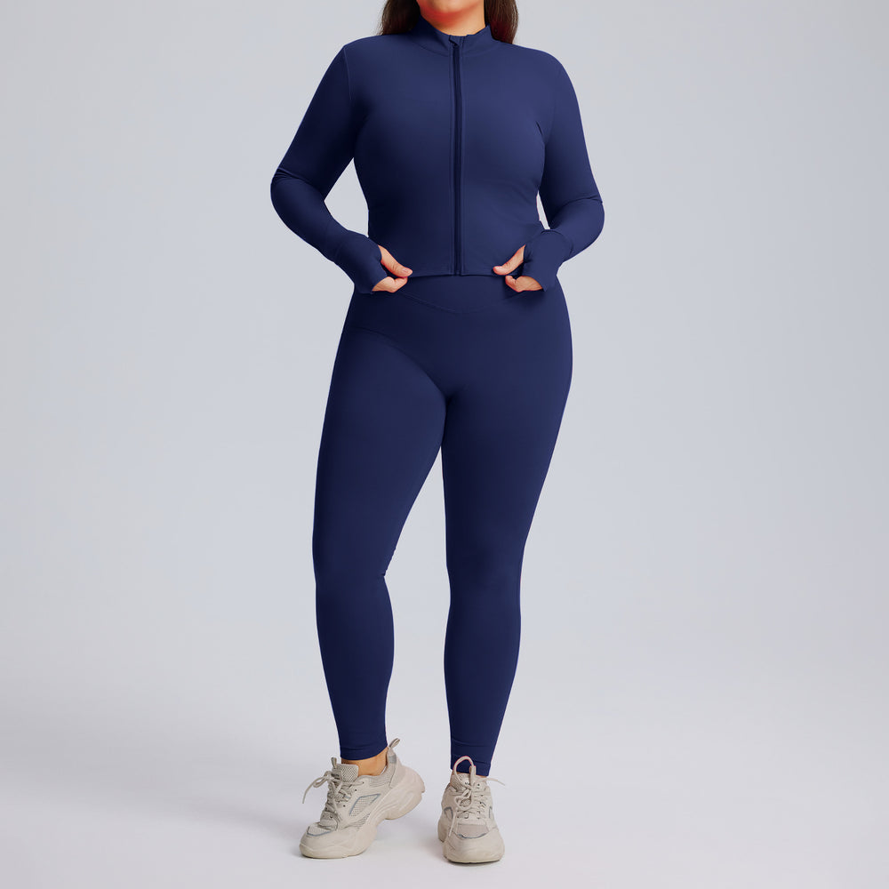 European and american plus size long sleeve yoga outfit set - women's high elasticity quick-dry activewear three-piece set - new autumn/winter fitness apparel