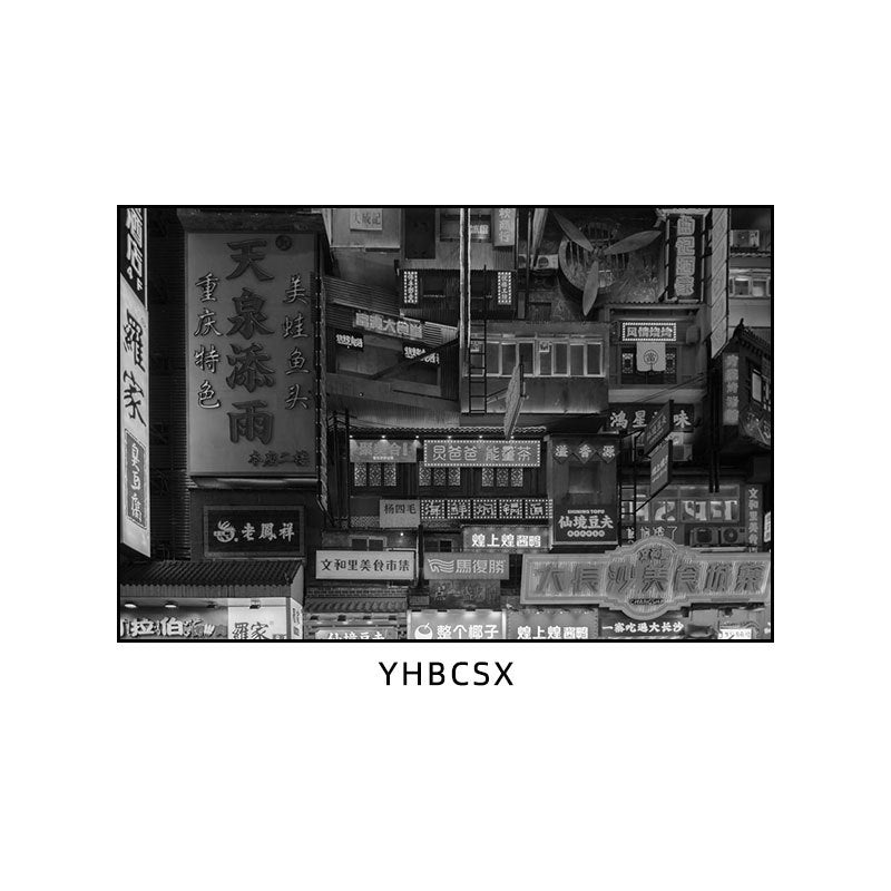 Hunan restaurant hanging paintings old Changsha Chinese hotel restaurant box hanging paintings retro nostalgic Hunan black and white architectural murals