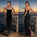 C7773 cross-border  new women's sexy bandeau dress with hotfix rhinestones, high-end light luxury socialite banquet evening gown