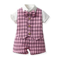 New boys' spring plaid vest three-piece set: gentleman's outfit for older boys, perfect for baby's first birthday celebration