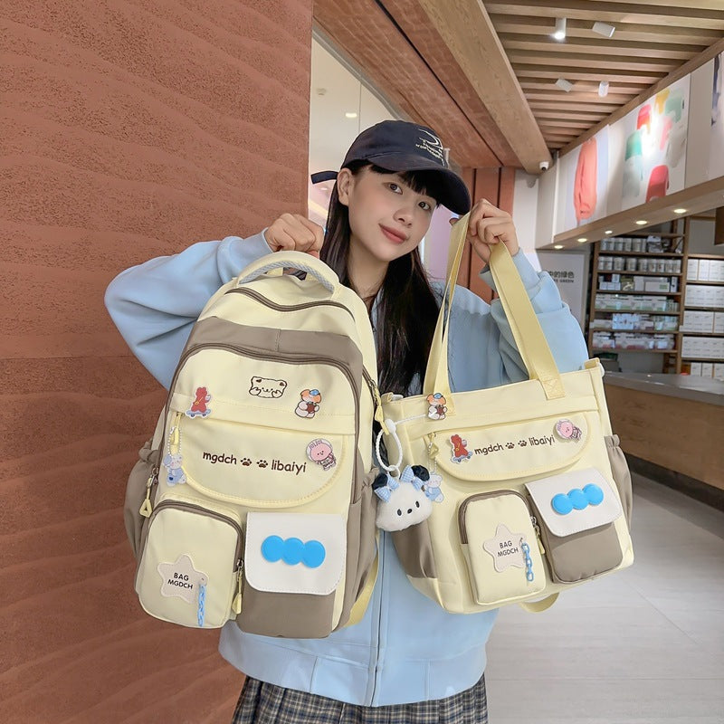 Spring, summer, middle and high school students, large-capacity backpacks, versatile burden reduction, fashion trend, two-piece set, schoolbag, tutoring bag