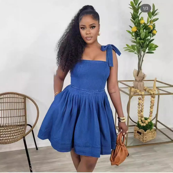 European, American and   spring and summer new denim fashion sexy suspender waist washing denim dress short skirt