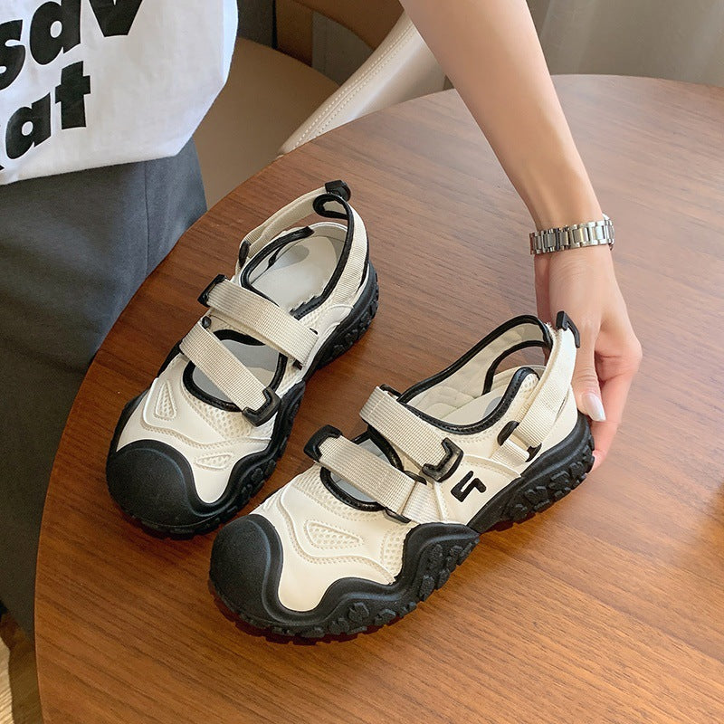 Thick sole baotou sports sandals for women 2026new arrivalspring & fall breathable cut out mesh dad shoes