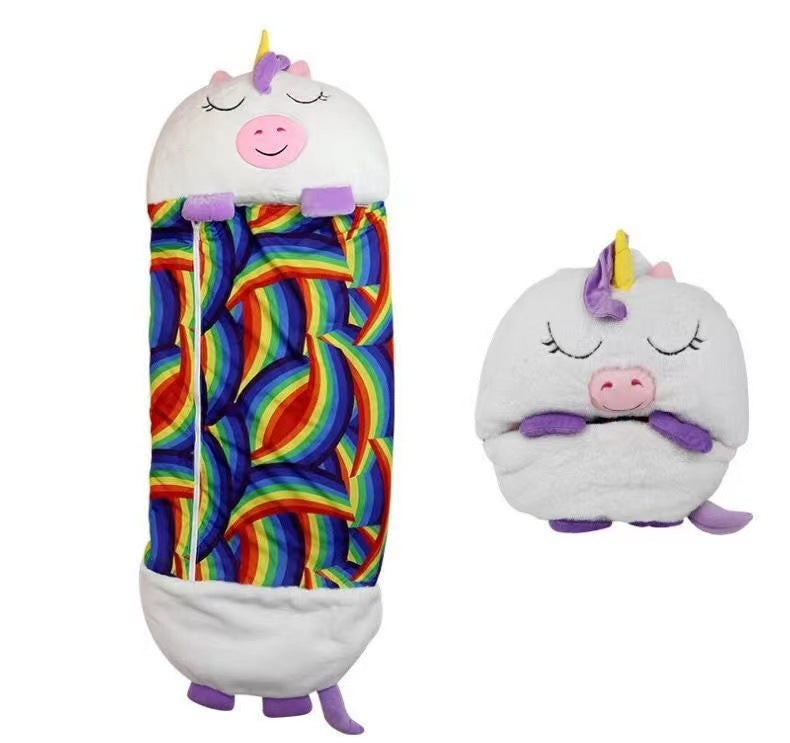 Kids' sleeping bag - foldable anti-kick quilt, children's sleeping bag with cartoon animal design and pillow