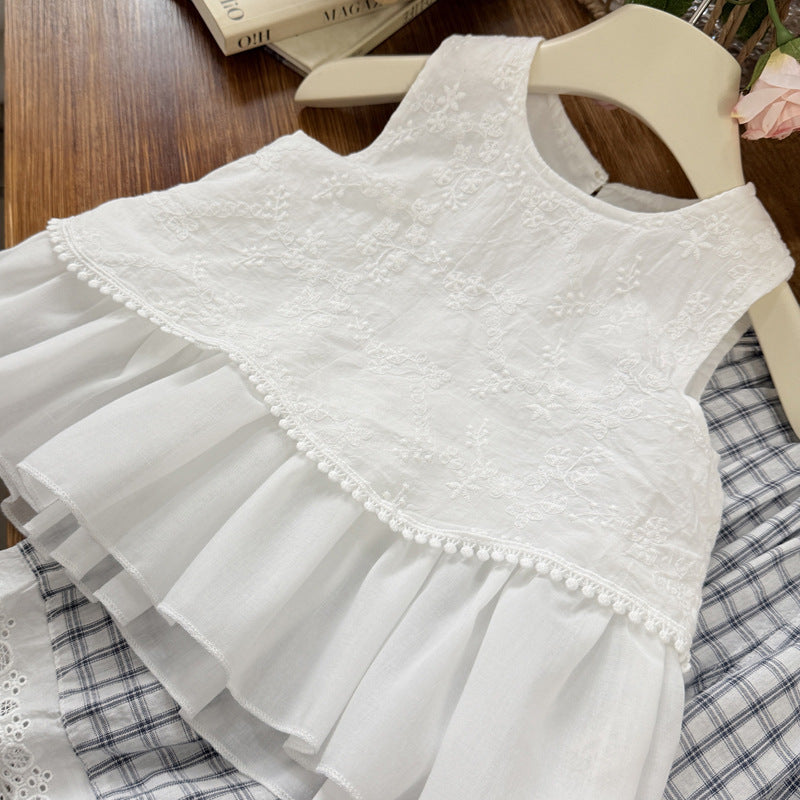 New girls' spring outfit: korean style sleeveless ruffle embroidered set - trendy and stylish children's clothing for baby girls