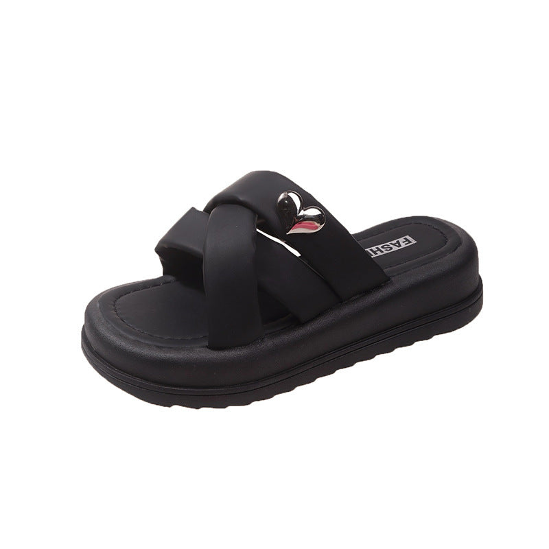 Sandals women wear 2024 new summer muffin thick-soled beach slippers light stepping on shit feeling small fragrant wind word sandals