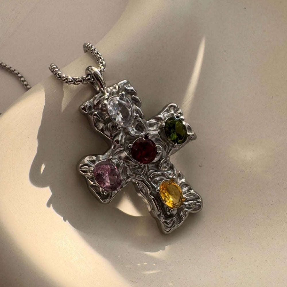 Sweet cool cross necklace wholesale fashionniche styleclassyfashion lava asymmetrical metal cold style necklace