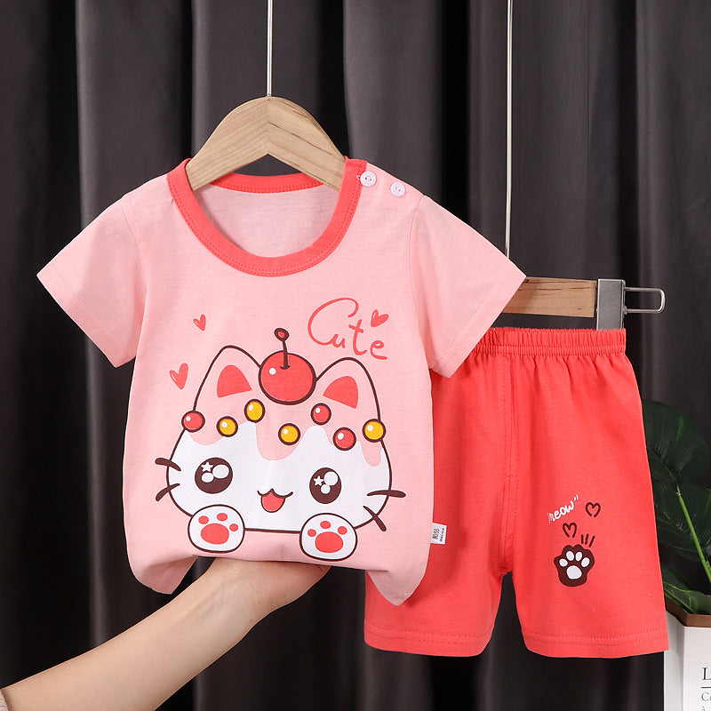 summer new arrival: 100% cotton kids' short-sleeve t-shirt and shorts set - korean style infant and toddler two-piece outfit