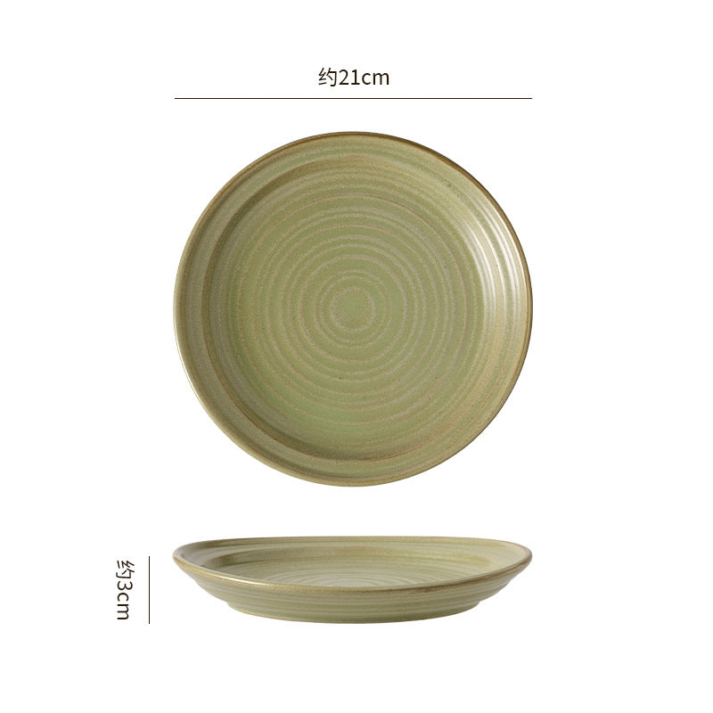 Kiln-turned threaded ceramic tableware retro style hotel restaurant steak plate stylish high-looking western food plate fish plate tableware