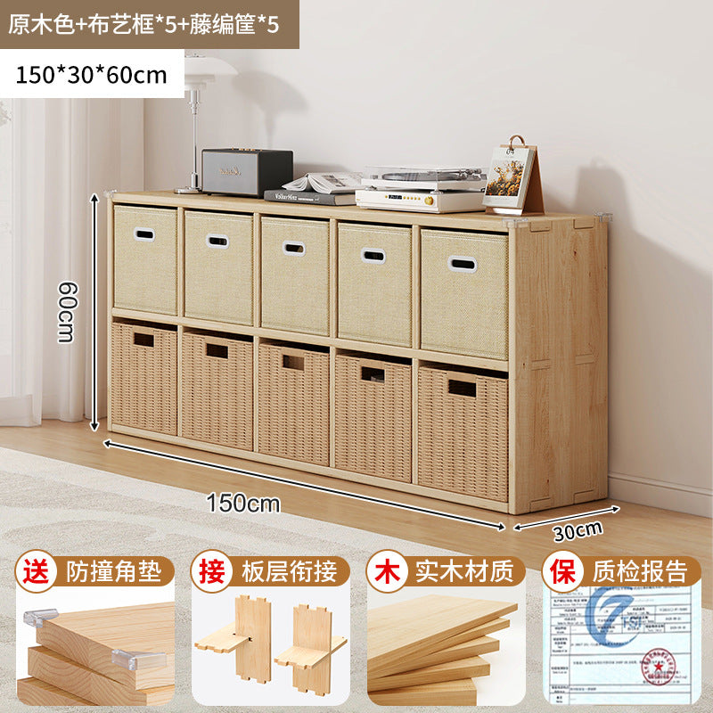 Solid wood bookshelf shelf floor-to-wall combination lattice cabinet living room kindergarten storage low household bookcase