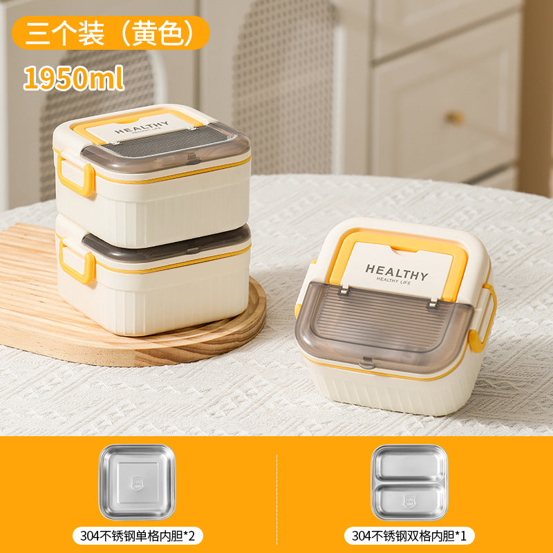 304 liner thermal insulation lunch box can be heated in microwave oven, office workers bring rice grid lunch box picnic portable and portable box