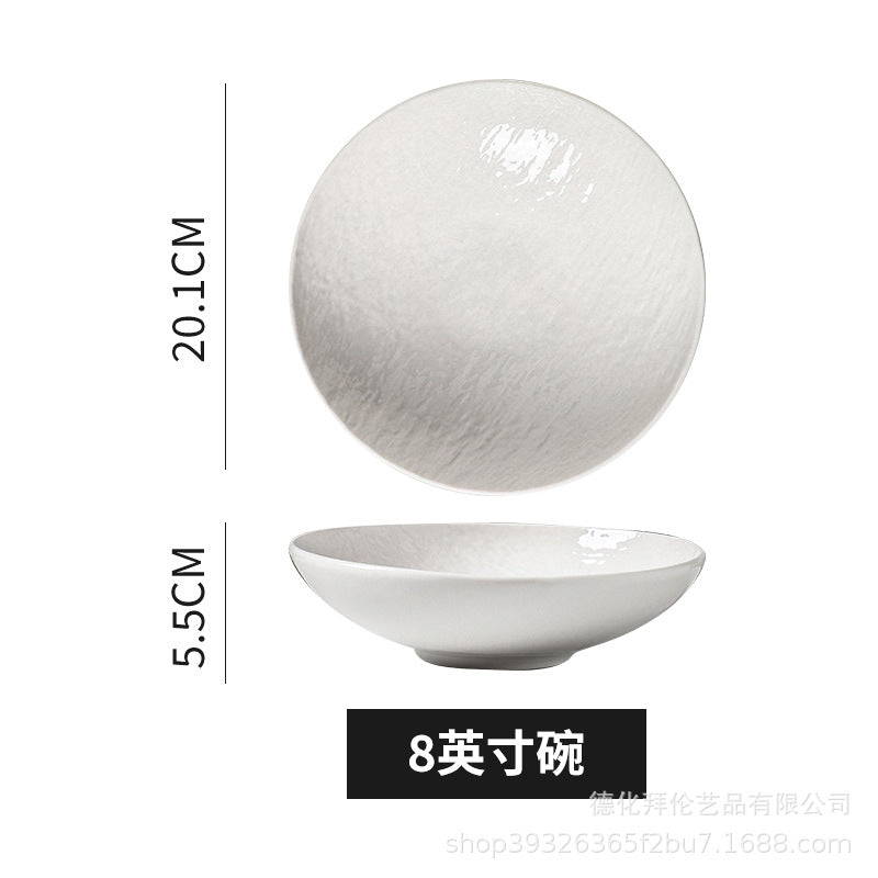 European-style embossed pure white ceramic plate, rectangular dinner plate for western cuisine, steak plate, salad bowl, hotel display plate - wholesale