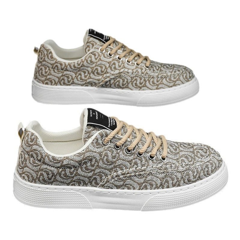 Canvas shoes men's low-top winter2025new arrivalniche style low-top printing sneakers menthick sole sports casualtrendy shoes
