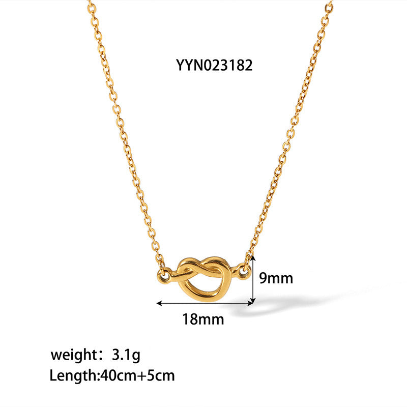 European and american fashion ins minimalist 18k gold plated knotted necklace titanium steel short rope cross pendant four-piece jewelry set