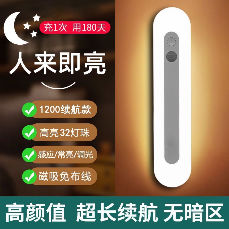 Smart sensor night light - automatically lights up when motion is detected, perfect for bedrooms, hallways, and corridors. ideal for bedside use and nighttime illumination. rechargeable with ultra-long battery life