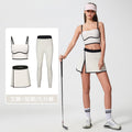 Contrast color sports tennis skirt yoga suit women's high intensity bubble wrap vest women's nude butt lift fitness nine-point pants